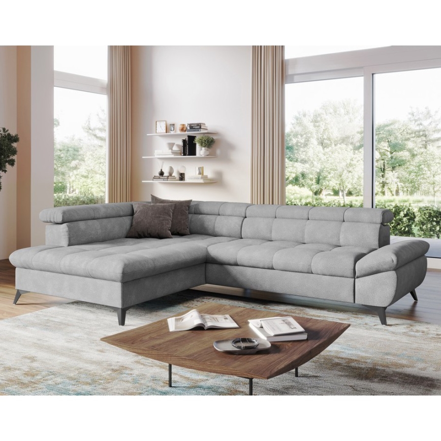 Uitschuifbare hoekbank in L-vorm MARANO links grijs