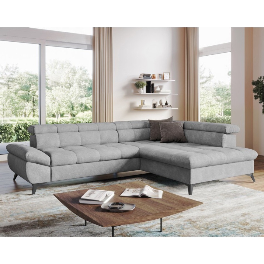 Uitschuifbare hoekbank in L-vorm MARANO rechts, grijs