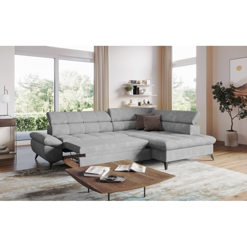 Uitschuifbare hoekbank in L-vorm MARANO rechts, grijs