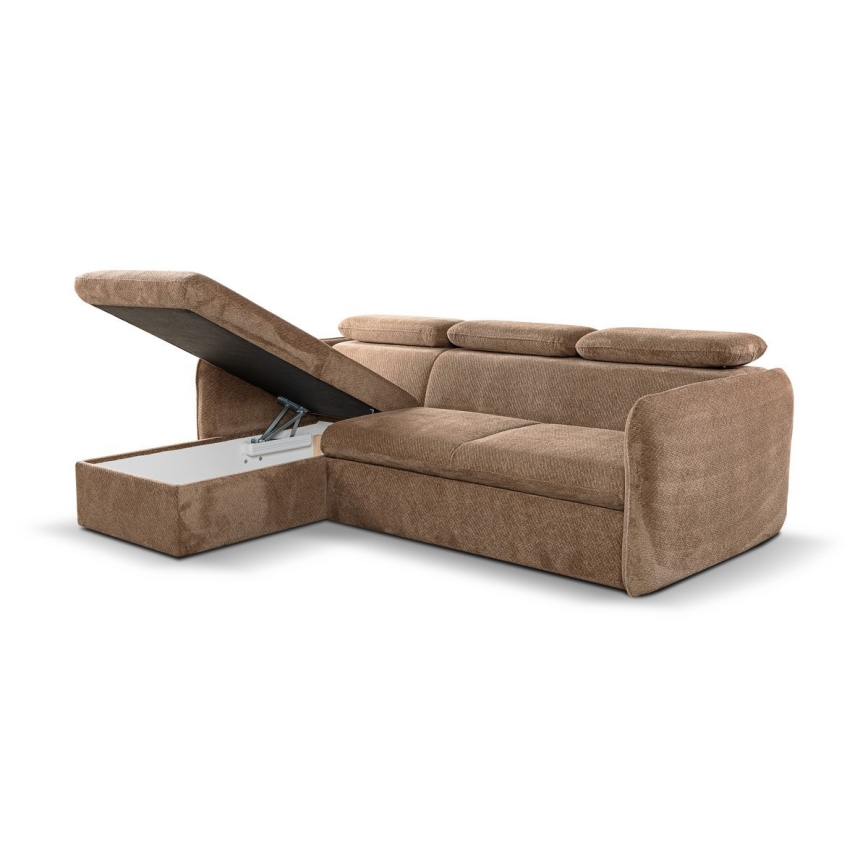 Uitschuifbare hoekbank in L-vorm met opbergruimte BEJA beige links
