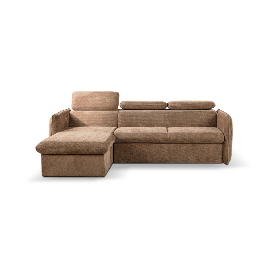 Uitschuifbare hoekbank in L-vorm met opbergruimte BEJA beige links