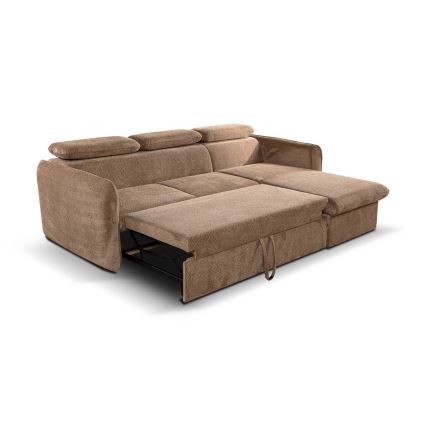 Uitschuifbare hoekbank in L-vorm met opbergruimte BEJA beige rechts