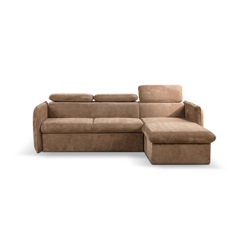 Uitschuifbare hoekbank in L-vorm met opbergruimte BEJA beige rechts