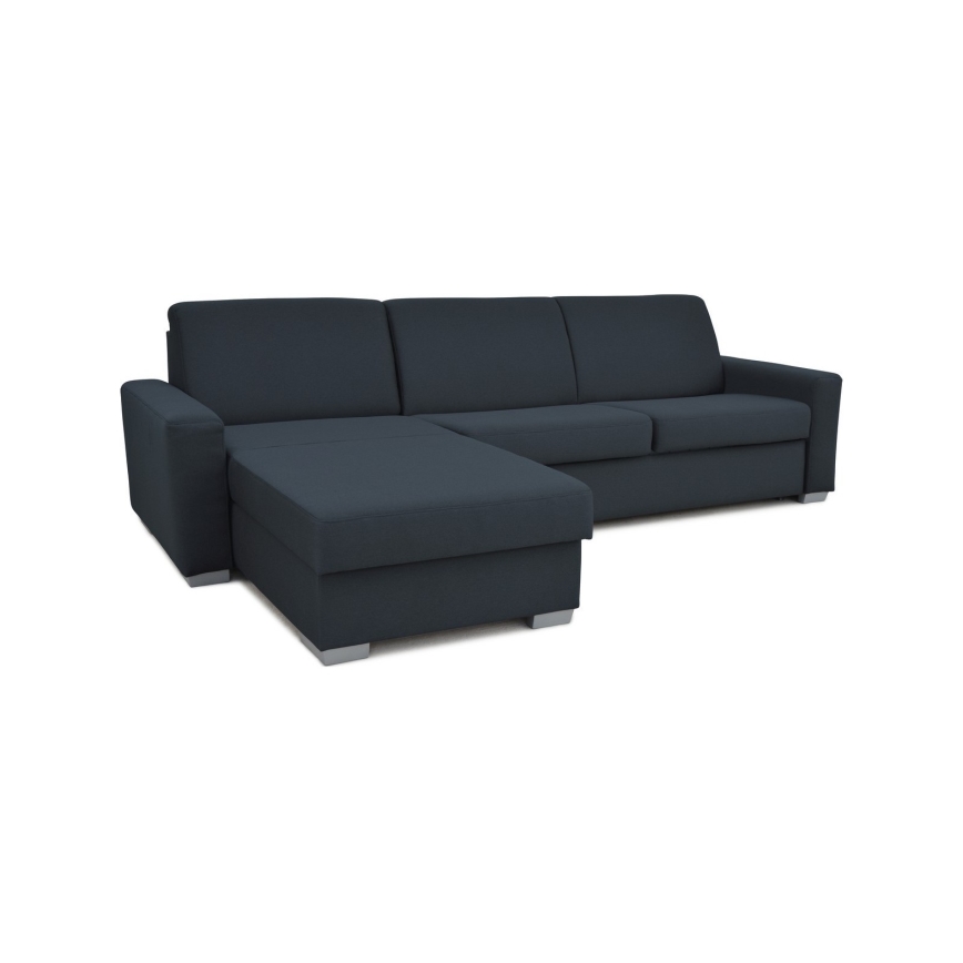 Uitschuifbare hoekbank voor dagelijks gebruik met opbergruimte, L-vorm, LEKA links, blauw