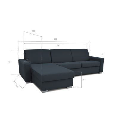 Uitschuifbare hoekbank voor dagelijks gebruik met opbergruimte, L-vorm, LEKA links, blauw