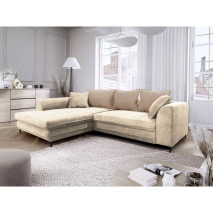 Uitschuifbare hoekbank met opbergruimte in L-vorm LAGOA links beige/bruin