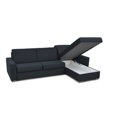 Uitschuifbare hoekbank voor dagelijks gebruik met opbergruimte, L-vormig, LEKA, rechts, blauw