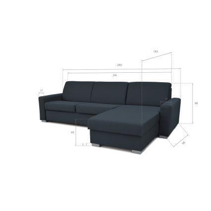 Uitschuifbare hoekbank voor dagelijks gebruik met opbergruimte, L-vormig, LEKA, rechts, blauw