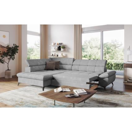 Uitschuifbare hoekbank in L-vorm MARANO links grijs