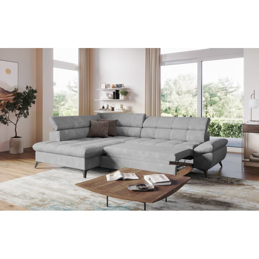 Uitschuifbare hoekbank in L-vorm MARANO links grijs