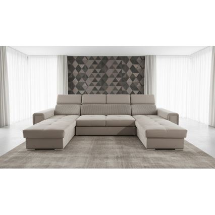 Uitklapbare hoekbank SALVADA met omkeerbare U-hoek en opbergruimte, beige