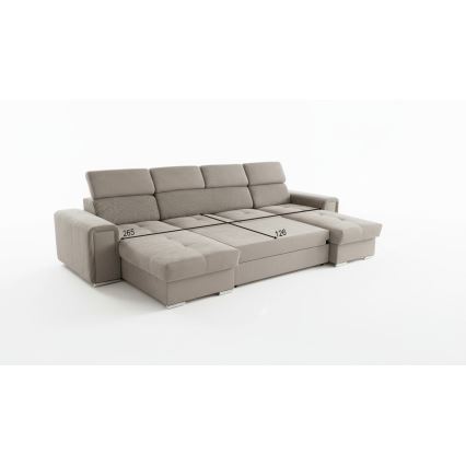 Uitklapbare hoekbank SALVADA met omkeerbare U-hoek en opbergruimte, beige