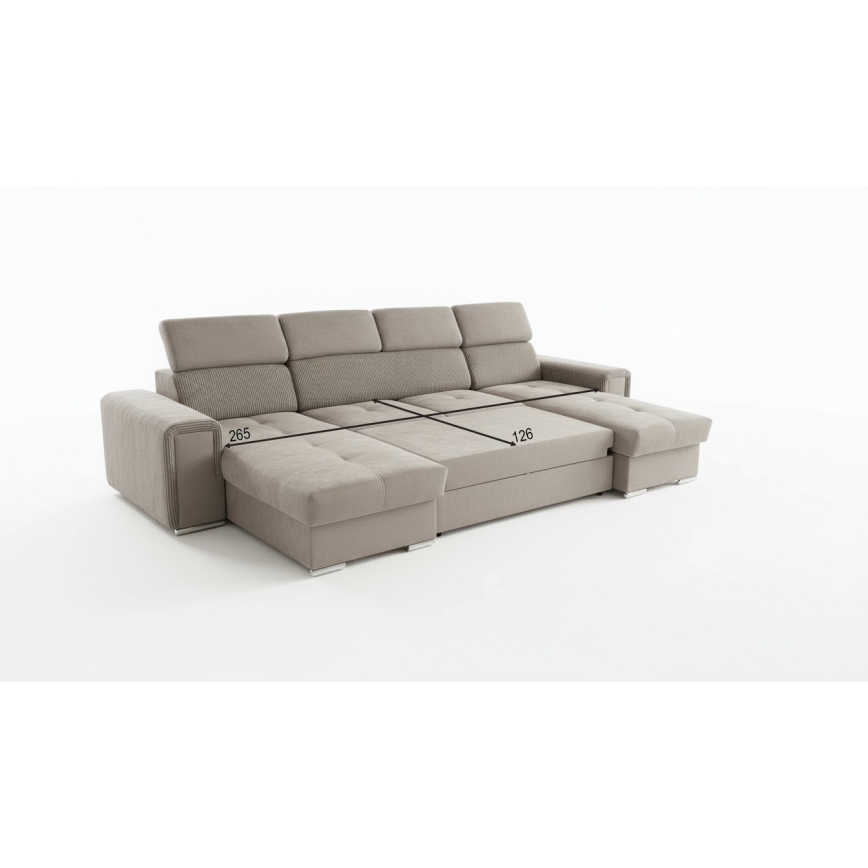 Uitklapbare hoekbank SALVADA met omkeerbare U-hoek en opbergruimte, beige