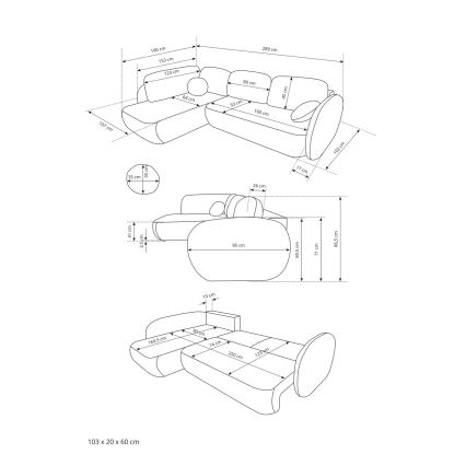 Uitschuifbare hoekbank met opbergruimte in L-vorm OLBIA, rechts, beige