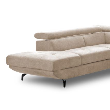Uitschuifbare hoekbank met opbergruimte in L-vorm BRESCIA links beige