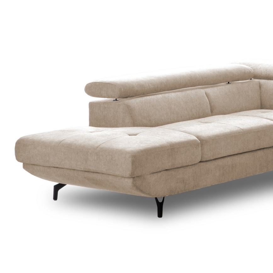 Uitschuifbare hoekbank met opbergruimte in L-vorm BRESCIA links beige