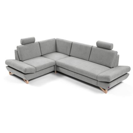 Uitklapbare gestoffeerde L-hoekbank AVESTA met opbergruimte, links, grijs