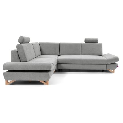 Uitklapbare gestoffeerde L-hoekbank AVESTA met opbergruimte, links, grijs