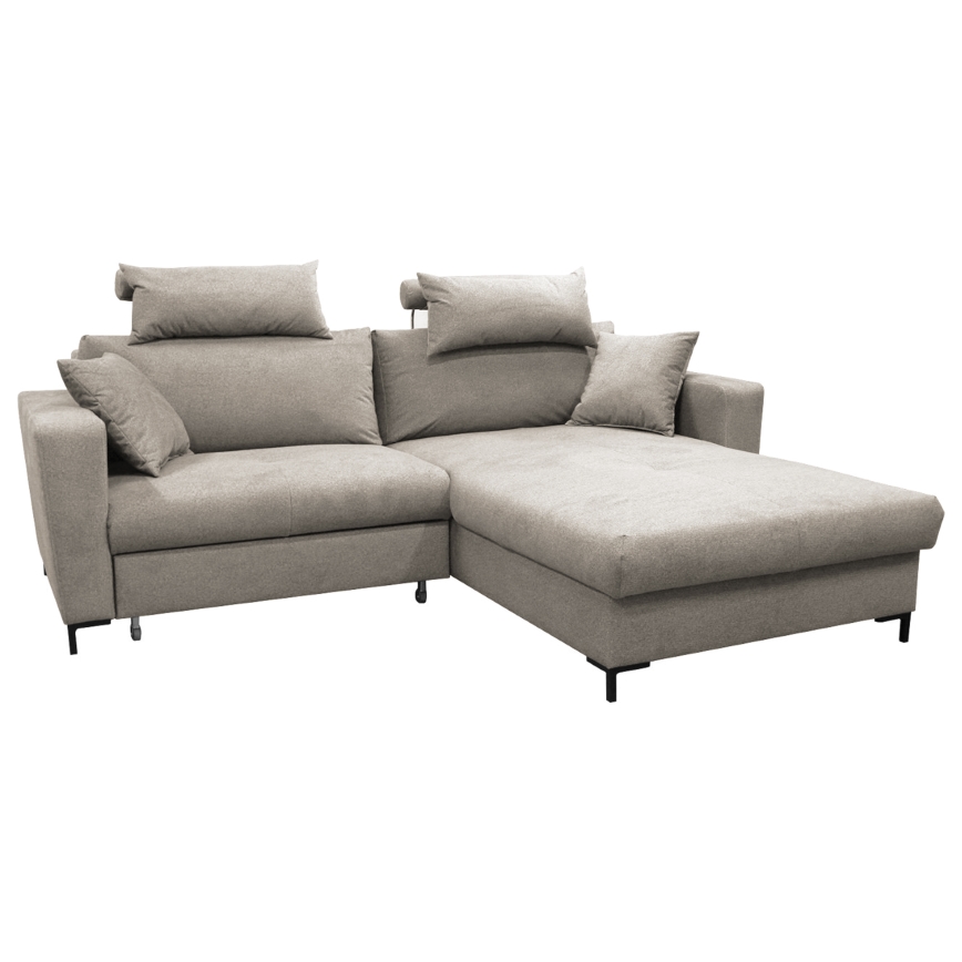 Uitschuifbare L-vormige hoekbank HORTA met opbergruimte, rechts, grijs