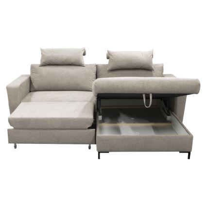 Uitschuifbare L-vormige hoekbank HORTA met opbergruimte, rechts, grijs