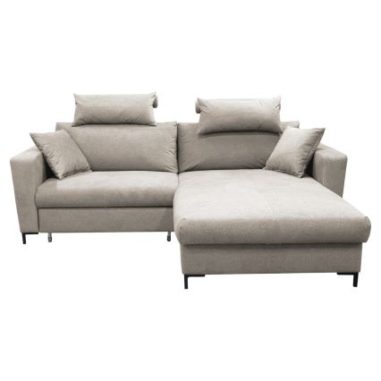 Uitschuifbare L-vormige hoekbank HORTA met opbergruimte, rechts, grijs