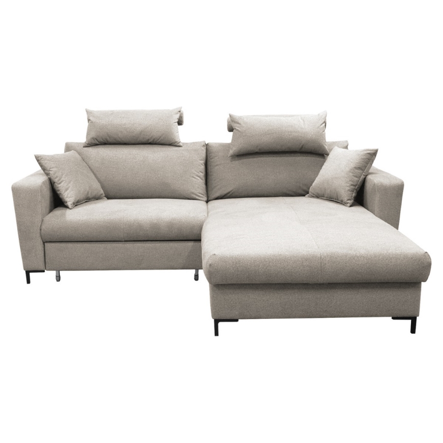 Uitschuifbare L-vormige hoekbank HORTA met opbergruimte, rechts, grijs