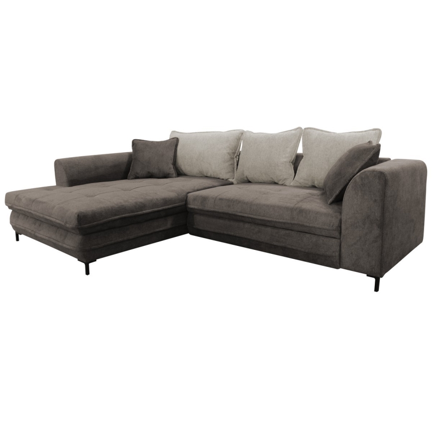 Uitschuifbare L-vormige hoekbank met opbergruimte LAGOA links taupe/grijs