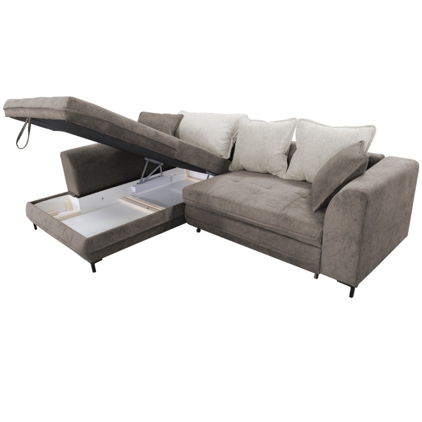 Uitschuifbare L-vormige hoekbank met opbergruimte LAGOA links taupe/grijs