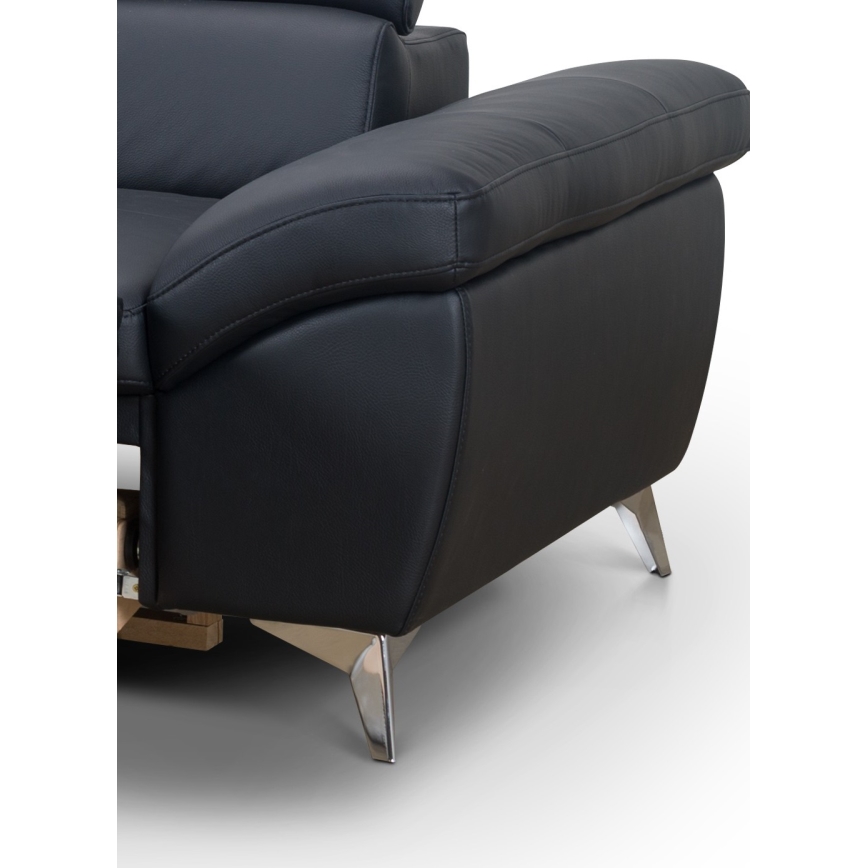 Uitschuifbare leren hoekbank in L-vorm SALERNO II links zwart