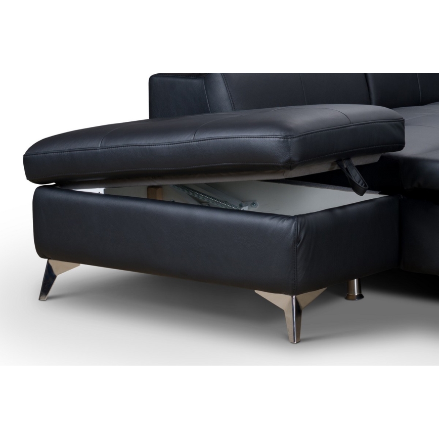 Uitschuifbare leren hoekbank in L-vorm SALERNO II links zwart