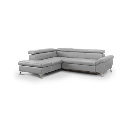 Uitschuifbare leren hoekbank in L-vorm SALERNO II links grijs