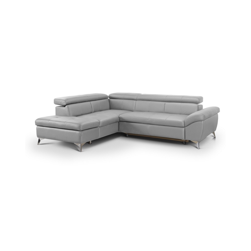 Uitschuifbare leren hoekbank in L-vorm SALERNO II links grijs