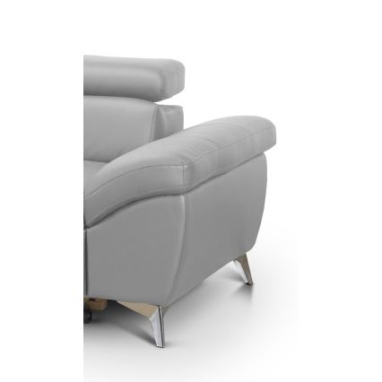 Uitschuifbare leren hoekbank in L-vorm SALERNO II links grijs