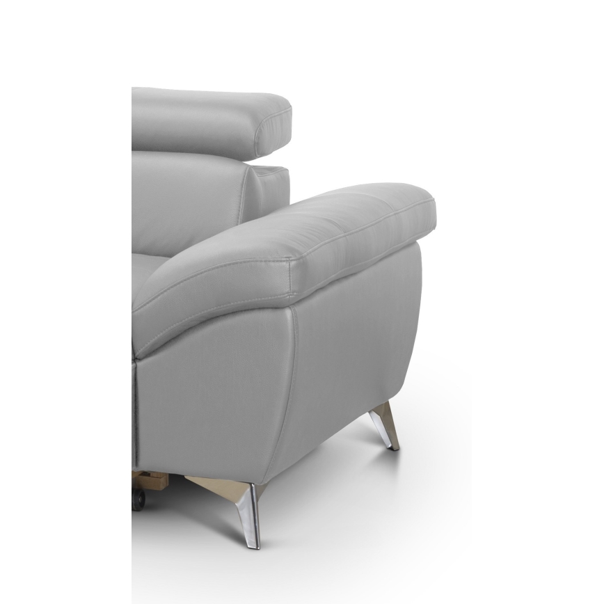 Uitschuifbare leren hoekbank in L-vorm SALERNO II links grijs