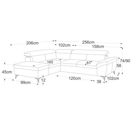 Uitschuifbare leren hoekbank in L-vorm SALERNO II links grijs