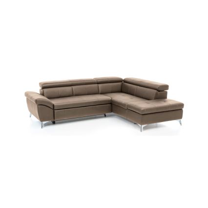 Uitschuifbare leren hoekbank in L-vorm SALERNO II rechts, bruin