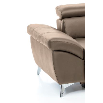 Uitschuifbare leren hoekbank in L-vorm SALERNO II rechts, bruin