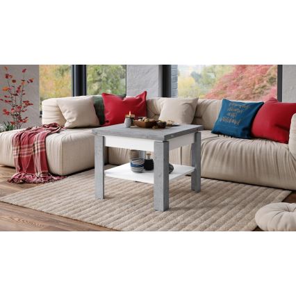 Uitschuifbare salontafel/eettafel met opbergrek LIA grijs beton/wit