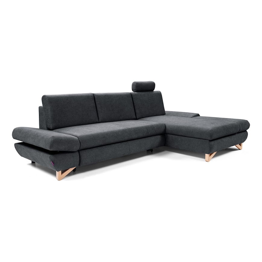 Uitschuifbare L‑vormige gestoffeerde hoekbank AVESTA met opbergruimte, rechts, antraciet