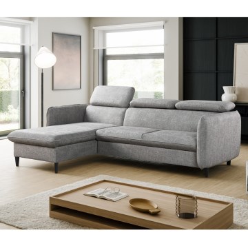 Uitschuifbare L‑vormige hoekbank met opbergruimte NISA, grijs, links