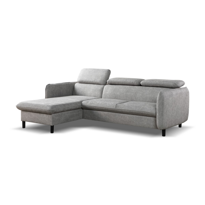 Uitschuifbare L‑vormige hoekbank met opbergruimte NISA, grijs, links