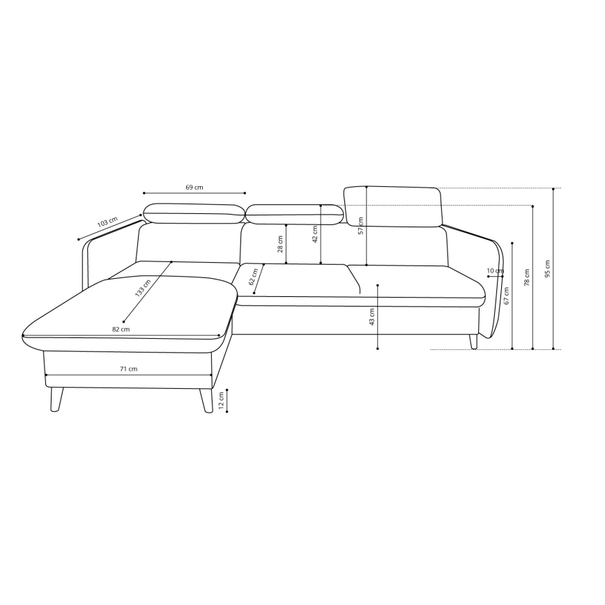 Uitschuifbare L‑vormige hoekbank met opbergruimte NISA, grijs, links
