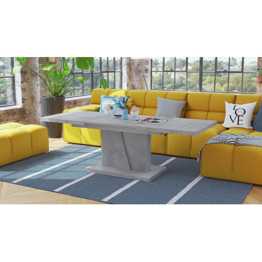 Uitschuifbare salontafel/eettafel met opklapbaar blad NINO grijs beton