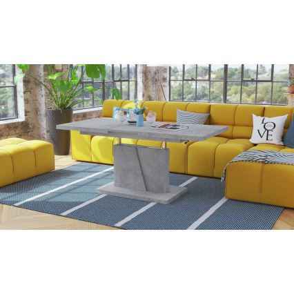 Uitschuifbare salontafel/eettafel met opklapbaar blad NINO grijs beton