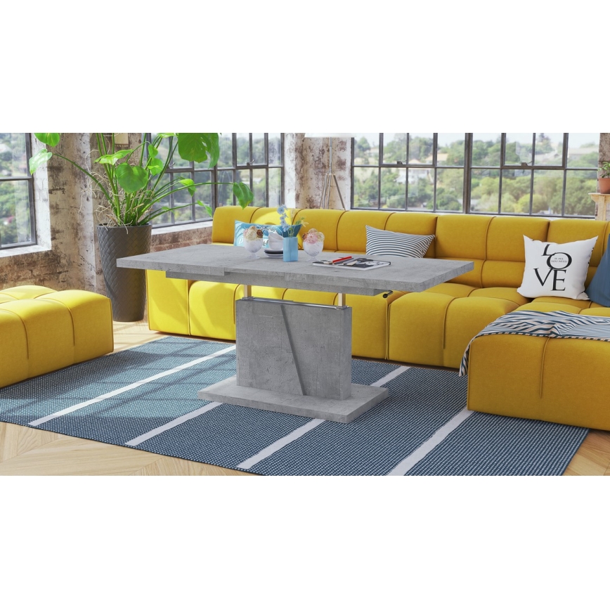 Uitschuifbare salontafel/eettafel met opklapbaar blad NINO grijs beton