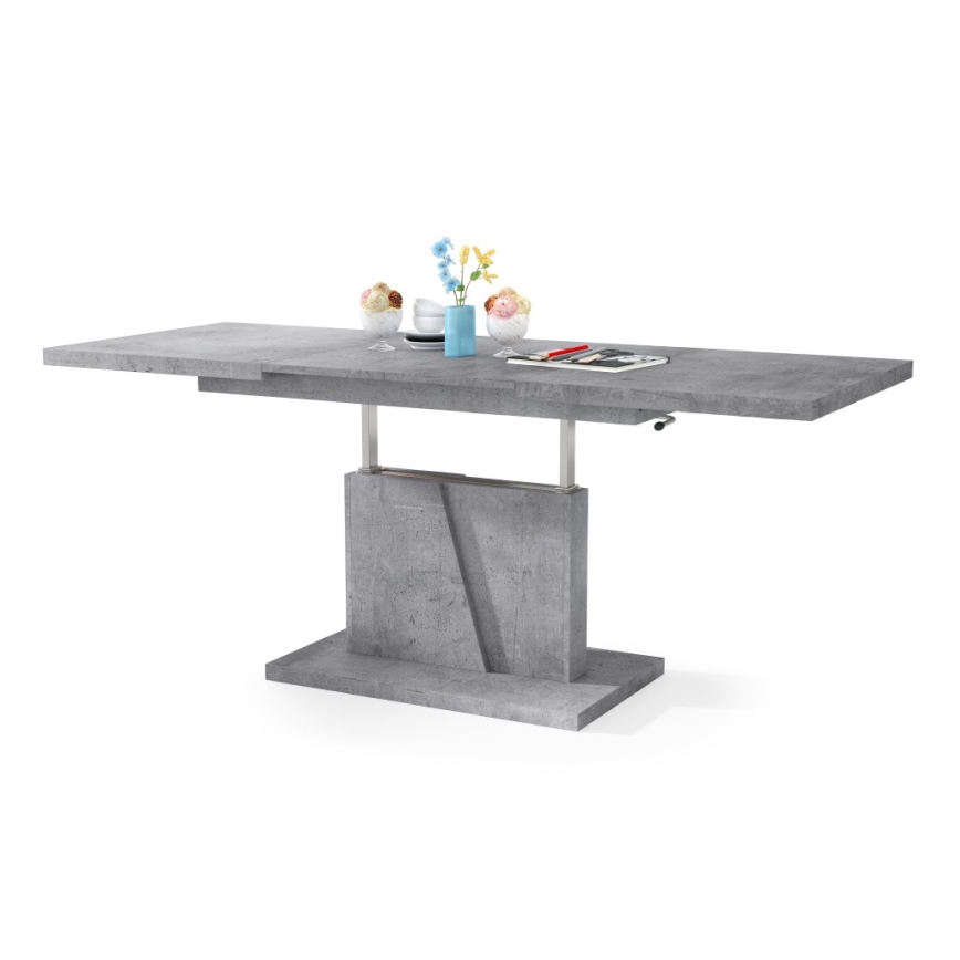 Uitschuifbare salontafel/eettafel met opklapbaar blad NINO grijs beton