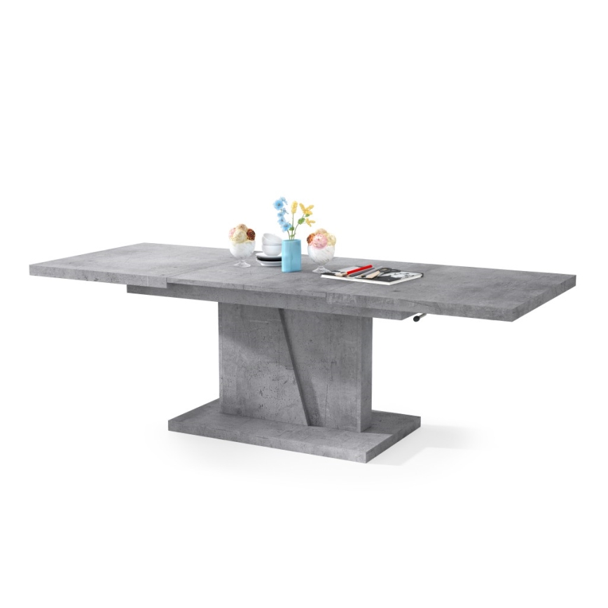 Uitschuifbare salontafel/eettafel met opklapbaar blad NINO grijs beton