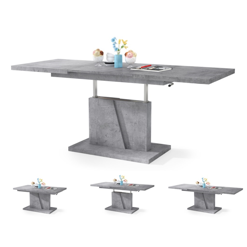 Uitschuifbare salontafel/eettafel met opklapbaar blad NINO grijs beton