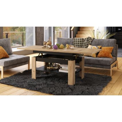 Uitschuifbare salontafel/eettafel met hefblad ROY eiken craft/zwart