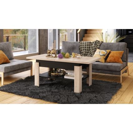 Uitschuifbare salontafel/eettafel met hefblad ROY Sonoma eik/zwart